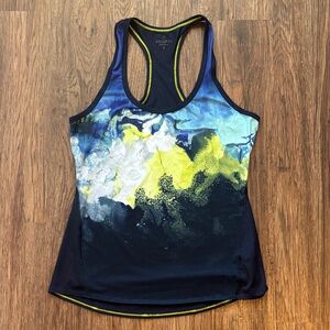 Athleta Women's Blue and Yellow Artistic Tank Top